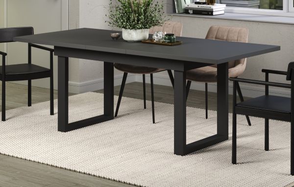 Esstisch Thorad in grau und Metall schwarz Industrial Look ausziehbar 160 - 200 cm