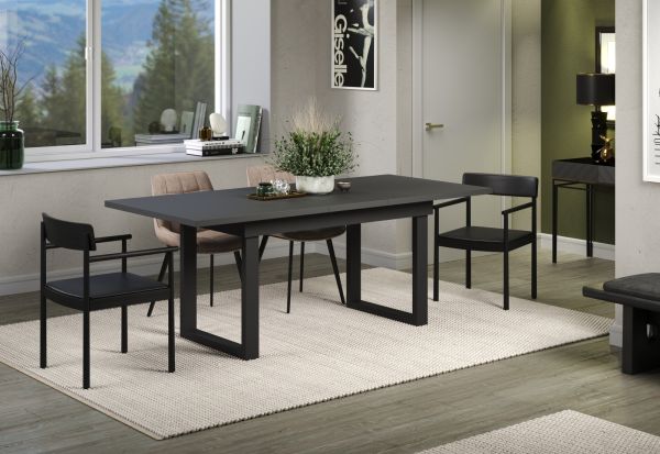 Esstisch Thorad in grau und Metall schwarz Industrial Look ausziehbar 160 - 200 cm