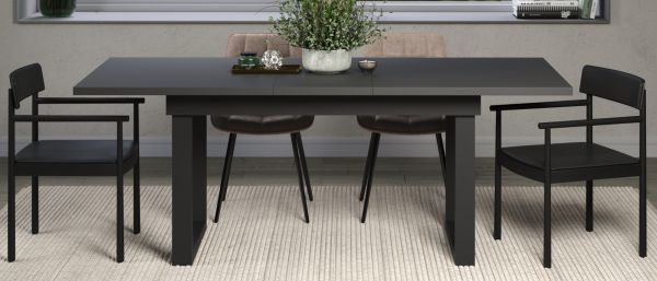 Esstisch Thorad in grau und Metall schwarz Industrial Look ausziehbar 160 - 200 cm