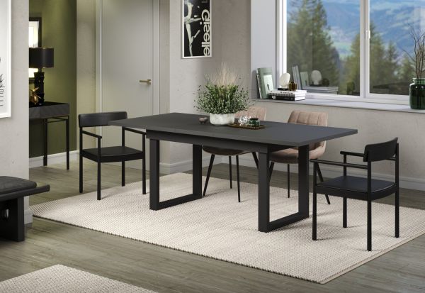 Esstisch Thorad in grau und Metall schwarz Industrial Look ausziehbar 160 - 200 cm