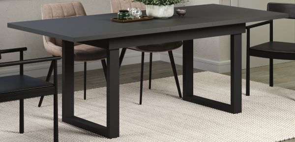 Esstisch Thorad in grau und Metall schwarz Industrial Look ausziehbar 160 - 200 cm