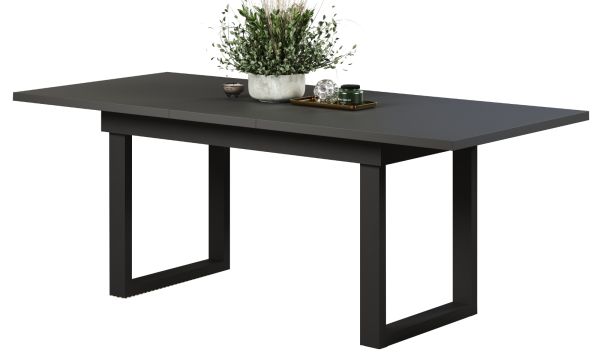 Esstisch Thorad in grau und Metall schwarz Industrial Look ausziehbar 160 - 200 cm