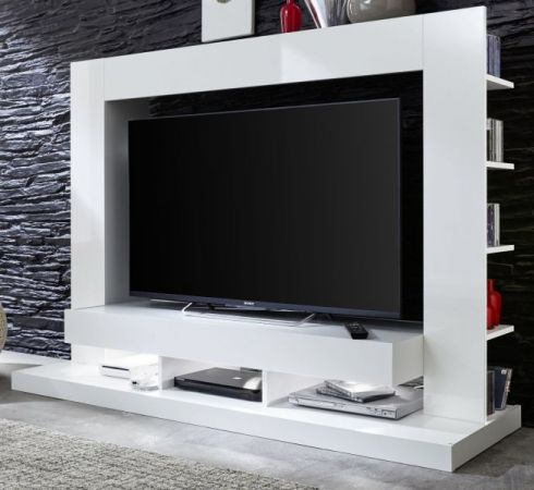 Wohnzimmer: Medienwand "TTX05" Glanz weiß (170 x 124 cm) für TVs bis ca. 55"