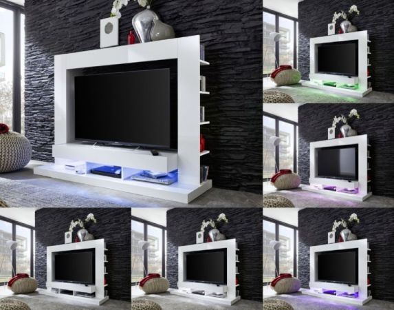 Wohnzimmer: Medienwand "TTX05" Glanz weiß (170 x 124 cm) für TVs bis ca. 55"