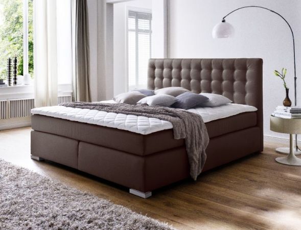 Boxspringbett Isabelle 200 x 200 cm Leder Optik braun Taschenfederkern Matratze