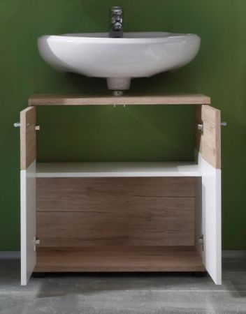 Badezimmer Waschbeckenunterschrank "Campus" in Eiche San Remo hell und weiß Badschrank 60 x 65 cm