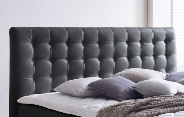 Boxspringbett Isabelle 180 x 200 cm Leder Optik schwarz 7 Zonen Tonnentaschenfederkern Matratze