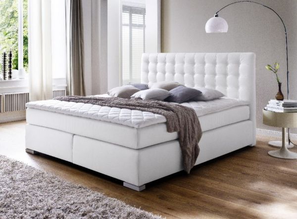 Boxspringbett Isabelle 180 x 200 cm Leder Optik wei 7 Zonen Tonnentaschenfederkern Matratze