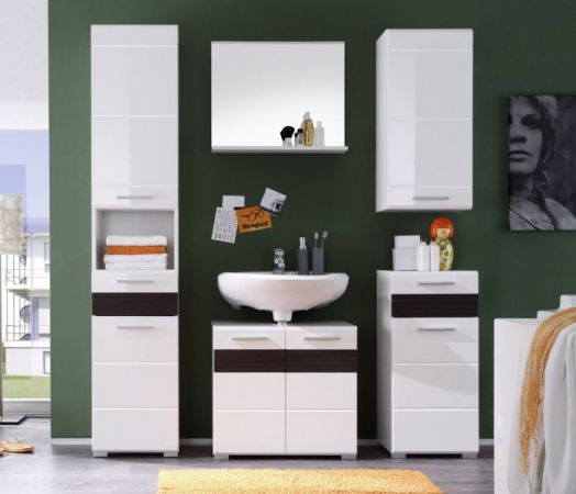 Badezimmer Unterschrank "Mezzo" in weiß Hochglanz mit Eiche dunkel Badschrank 37 x 79 cm