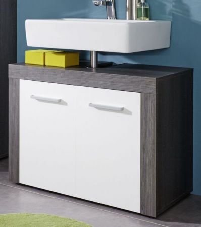Badezimmer Waschbeckenunterschrank Miami in weiß und Sardegna grau Badschrank 72 x 56 cm