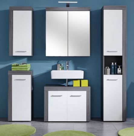 Badezimmer Waschbeckenunterschrank "Miami" in weiß und Sardegna grau Badschrank 72 x 56 cm
