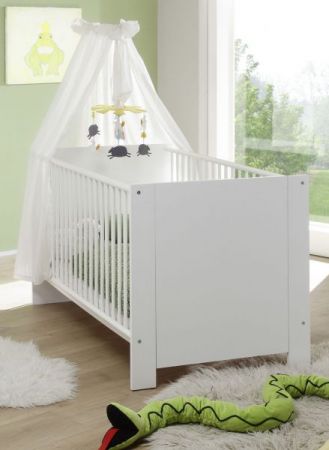 Babyzimmer Babybett Olivia in weiß Gitterbett mit Schlupfsprossen und Lattenrost Liegefläche 70 x 140 cm