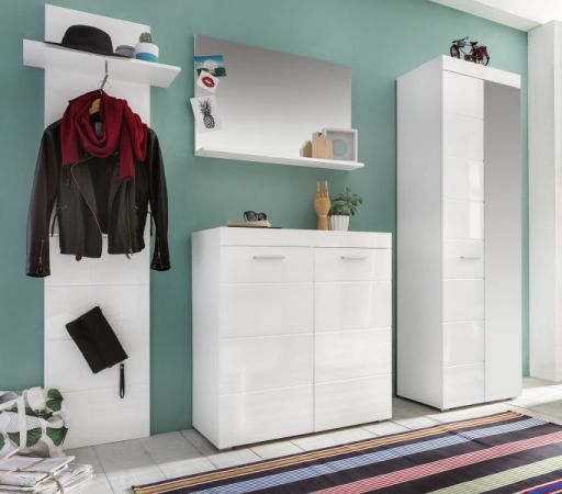 Garderobe "Amanda" 4-teilig in weiß Hochglanz 230 x 195 cm