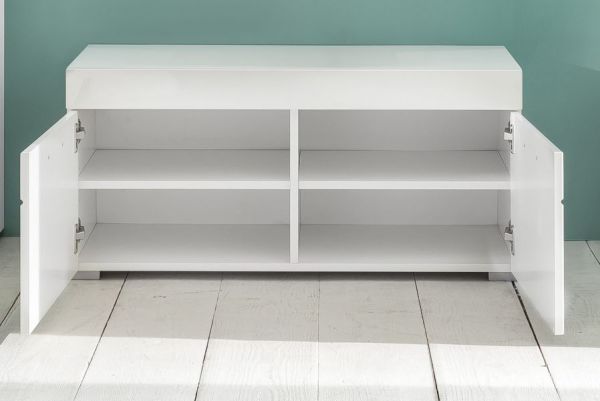 Garderobe Sitzbank Amanda in wei Hochglanz mit Stauraum 91 x 38 cm