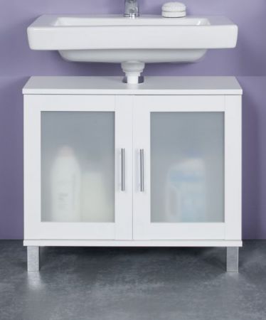 Badezimmer Waschbeckenunterschrank "Florida" in weiß Badschrank mit Glastüren 65 x 56 cm