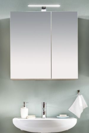 Badezimmer Spiegelschrank "Porto" in Eiche sägerau hell Badschrank 2-türig 65 x 70 cm