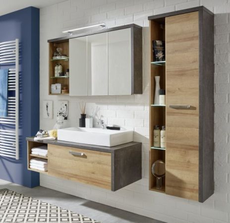 Badezimmer: Hngeschrank Bay Eiche Riviera, Beton grau (48 x 160 cm)