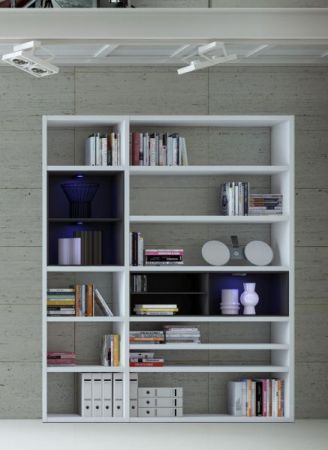 Bücherwand Dekor Lack weiß Hochglanz LED-Beleuchtung Breite 181 cm