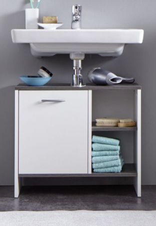 Badezimmer Waschbeckenunterschrank California in weiß und Sardegna grau Rauchsilber Badschrank 60 x 55 cm
