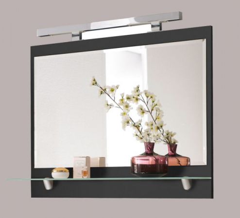 Badezimmer Spiegel "Laonda" in Anthrazit mit Ablage und inkl. LED Aufbauleuchte Badspiegel 90 x 68 cm