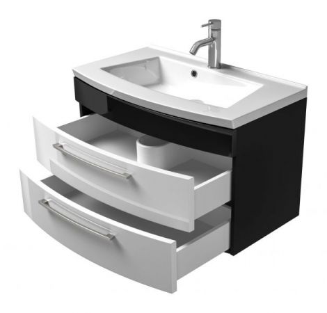 Badezimmer Waschbeckenunterschrank "Rima" in weiß und anthrazit Hochglanz inkl. Waschbecken hängend 82 x 54 cm