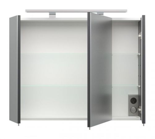 Badezimmer Spiegelschrank "Rima" in anthrazit inkl. LED Badschrank 3-türig 80 x 62 cm