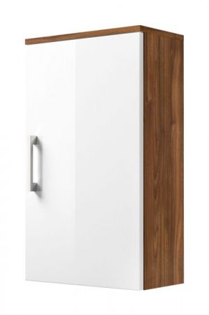 Badezimmer Hängeschrank "Rima" in Walnuss und weiß Hochglanz Badschrank hängend 40 x 68 cm