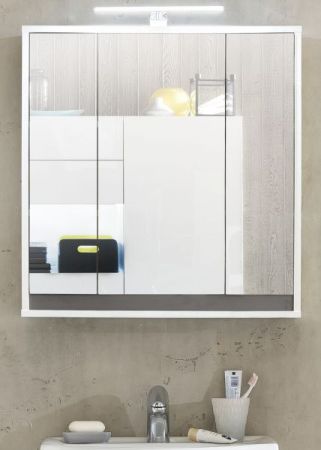 Badezimmer Spiegelschrank "Sol" in weiß und grau Badschrank 3-türig 67 x 73 cm