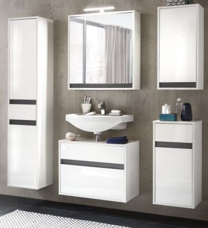 Badezimmer Spiegelschrank "Sol" in weiß und grau Badschrank 3-türig 67 x 73 cm