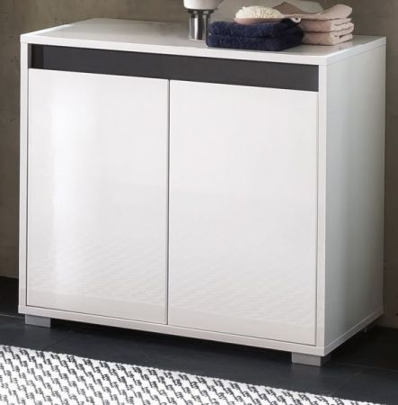 Badezimmer Waschbeckenunterschrank SOL in weiß Hochglanz lackiert und grau Badschrank 67 x 60 cm