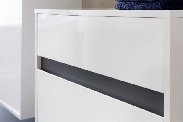 Badezimmer Waschbeckenunterschrank "SOL" in weiß Hochglanz lackiert und grau Badschrank 67 x 60 cm