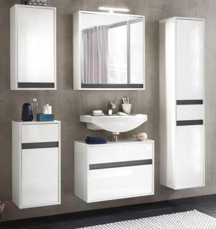 Badezimmer Unterschrank SOL in wei Hochglanz lackiert und grau Badschrank hngend 35 x 73 cm
