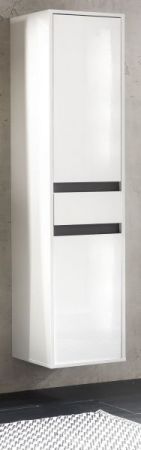 Badezimmer Hochschrank SOL in weiß Hochglanz lackiert und grau Badschrank hängend 35 x 172 cm