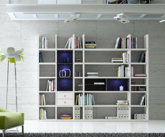 Bücherwand MDor Dekor Lack weiß matt LED-Beleuchtung Breite 284 cm