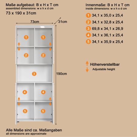 Badezimmer: Hochschrank Adamo in wei� Hochglanz 73 x 190 cm