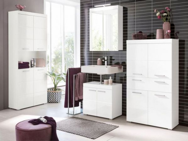 Badezimmer Midischrank Amanda in wei Hochglanz Badschrank 73 x 132 cm