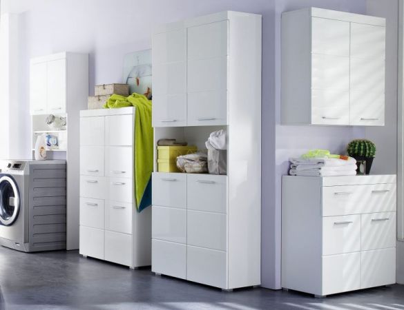 Badezimmer Midischrank Amanda in wei Hochglanz Badschrank 73 x 132 cm