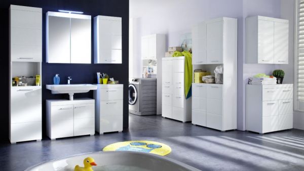 Badezimmer Midischrank Amanda in wei Hochglanz Badschrank 73 x 132 cm