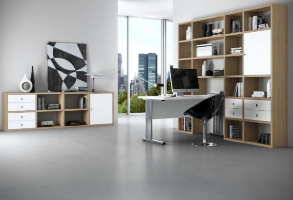Bürowand "MDor" in weiß matt lackiert Büromöbel Set 3-teilig 276 x 222 cm