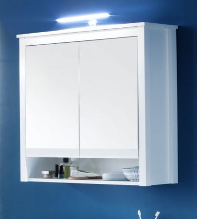 Badezimmer Spiegelschrank Ole in weiß Landhaus inkl. LED Badschrank 2-türig 81 x 80 cm