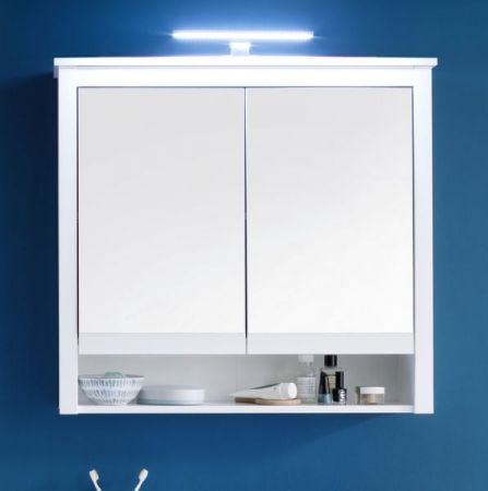 Badezimmer Spiegelschrank "Ole" in weiß Landhaus inkl. LED Badschrank 2-türig 81 x 80 cm