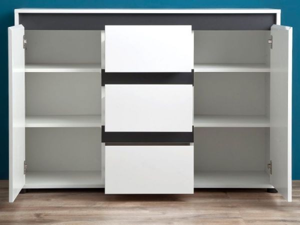 Sideboard Anrichte Sol in Lack weiß Hochglanz und grau Dekor 119 x 84 cm