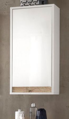 Badezimmer Hängeschrank "SOL" in weiß Hochglanz lackiert und Alteiche Badschrank 35 x 73 cm