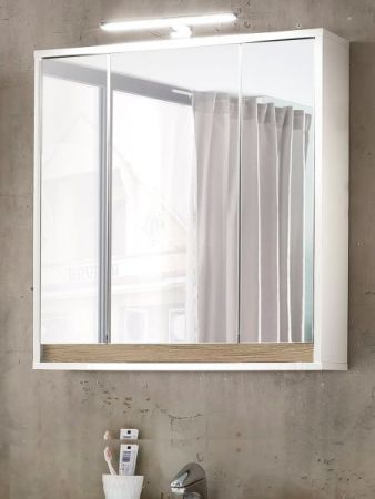 Badezimmer Spiegelschrank "Sol" in weiß und Alteiche Dekor Badschrank 3-türig 67 x 73 cm