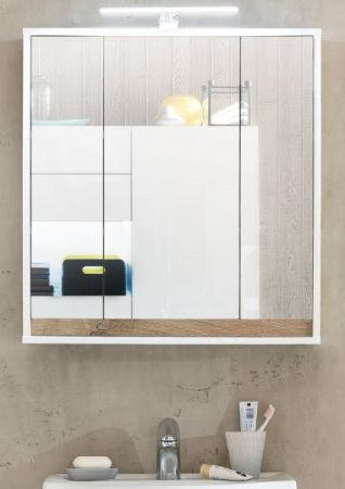 Badezimmer Spiegelschrank "Sol" in weiß und Alteiche Dekor Badschrank 3-türig 67 x 73 cm