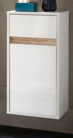 Badezimmer Unterschrank "SOL" in weiß Hochglanz lackiert und Alteiche Badschrank hängend 35 x 73 cm
