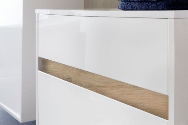 Badezimmer Unterschrank SOL in wei Hochglanz lackiert und Alteiche Badschrank hngend 35 x 73 cm