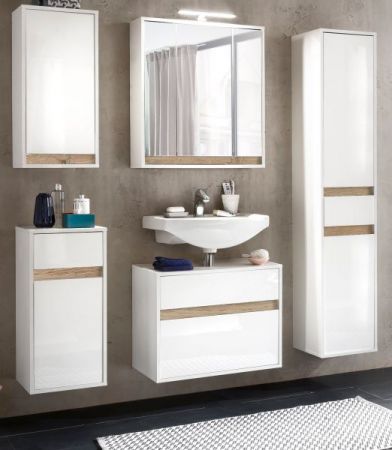 Badezimmer Unterschrank SOL in wei Hochglanz lackiert und Alteiche Badschrank hngend 35 x 73 cm
