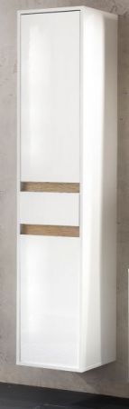 Badezimmer Hochschrank SOL in weiß Hochglanz lackiert und Alteiche Badschrank hängend 35 x 172 cm