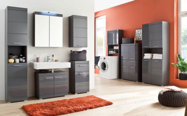 Badezimmer Badmbel Set Amanda in grau Hochglanz Badkombination 2-teilig 60 x 190 cm